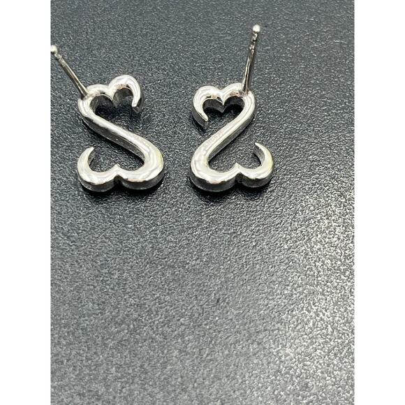 SJD Signed Sterling Silver Open
Heart Scroll 925 Curved Stud Earrings 2.5g - Picture 2 of 9